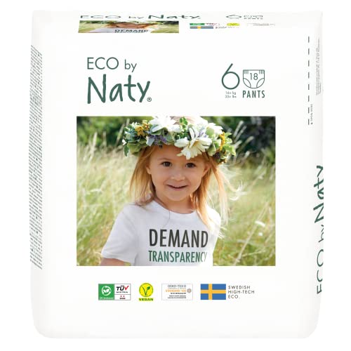 Eco by Naty Baby Windeln Pants - umweltfreundliche Premium-Bio Höschenwindeln aus pflanzenbasierten Materialien, sehr saugfähig und frei von gefährlichen Chemikalien (Größe 6 ) | 18 Stück (1er Pack)