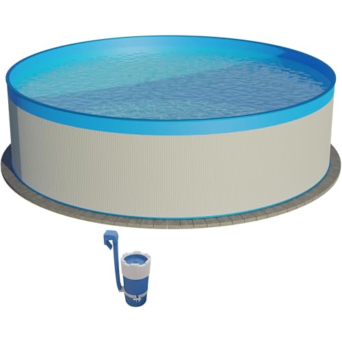Stahlwandpool Set rund Arizona 350x90 cm, Stahl 0,3 mm weiß, Folie 0,2 mm blau, Overlap