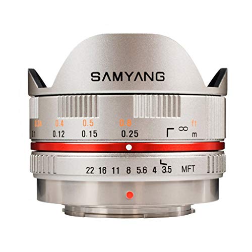 Samyang 7,5/3,5 Objektiv Fisheye APS-C MFT manueller Fokus Fotoobjektiv, Superweitwinkelobjektiv silber