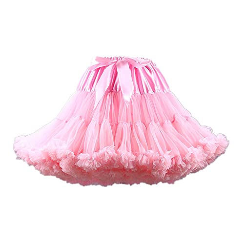 Homipooty Damen Unterrock mit elastischer Taille, Tüll, Tutu, Party, mehrlagiger, geschwollener Cosplay-Rock, Länge 40 cm, Taille 56-100 cm, rose, 56-100cm