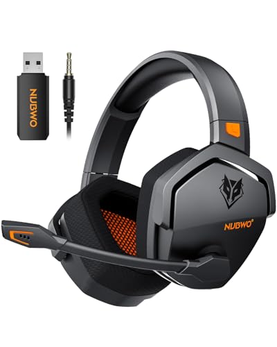 NUBWO G06 Dual Wireless Gaming Headset mit Mikrofon für PS5, PS4, PC, Mobile: 2.4 GHz Wireless + Bluetooth - 100 Stunden - 50mm -Treiber - Orange