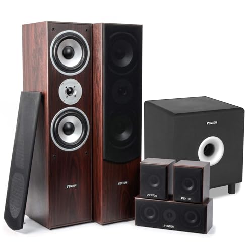 Fenton 5.1 Heimkino Set Surround Sound System, Lautsprecherset Nussbaum 1300 W mit 8