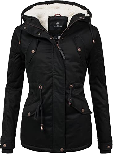 MARIKOO Damen warme Winterjacke mit kuscheliger Verstellbarer Kapuze Manolya Schwarz Gr. S