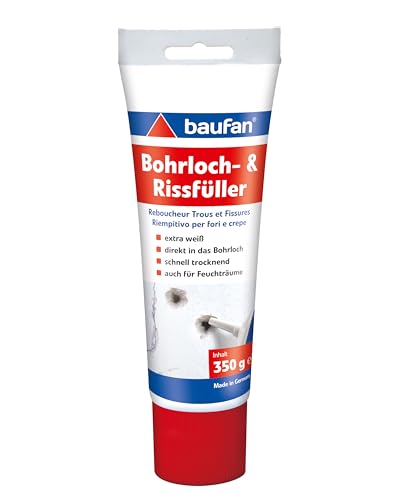 Baufan Bohrloch- und Rissfüller Weiß 350g I Schnell erhärtende Spachtelmasse I Bohrloch Füllung für innen & außen I Zum Ausbessern von Dübellöchern