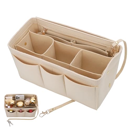 Hejo Handtaschen Organizer, Filz Taschenorganizer, Taschen Organizer Shopper, 27 × 16 × 15 cm Multi-Pocket Handtasche Innentasche für Damen Mädchen (Beige, M)