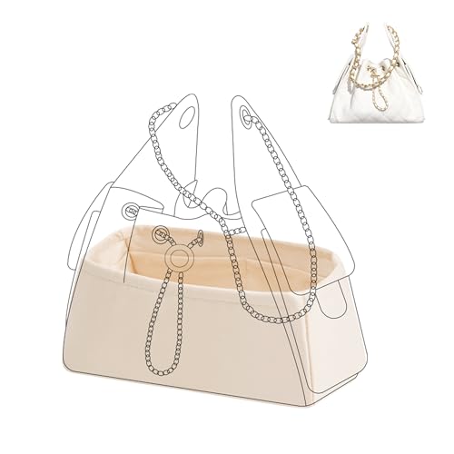 DGAZ Seide Handtasche Organizer, Handtasche Einlage für Chanel 25C Hobo Mini/S/M/L Taschen, Luxus Innen Organizer für Handtasche (Craie, Small)