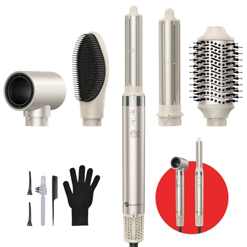 Slopehill Airstyler 5 IN 1, Ionen Föhn 110000 U/Min, Multifunktionaler Hairstyler, Lockenstab Automatisch, Warmluftbürste,Glätteisen, für Styling, Volumisieren, Locken und Glätte(Champagner Gold)