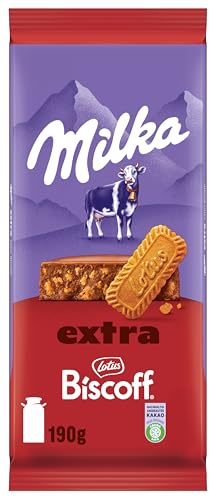 Milka Schokolade Extra Biscoff – Alpenmilch-Schokolade mit knusprigen Lotus Biscoff-Keksstückchen – 190g