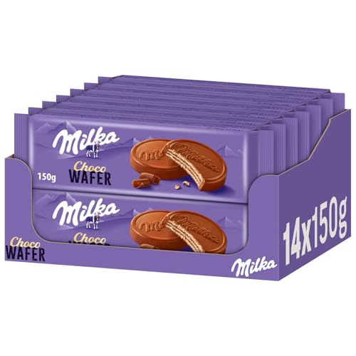 Milka Choco Wafer – Waffelkeks mit feiner Kakaocrème-Füllung, umhüllt von Alpenmilch-Schokolade – 14 x 30g