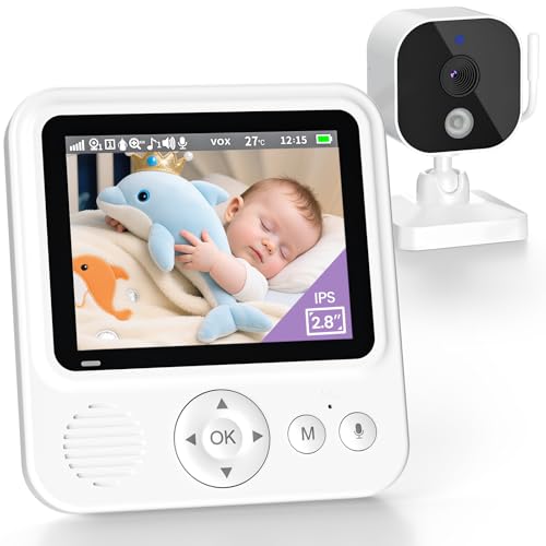 OBVHNUA Babyphone mit Kamera 720P Video Babyphone ohne WLAN mit 2,8 Zoll IPS Monitor 2000mAh Akku VOX-Modus Infrarot-Nachtsicht Zwei-Wege-Audio Digitaler Zoom Temperaturüberwachung Schlaflieder Wecker