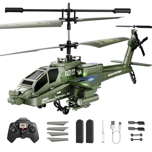 XIKOTEC Militär-RC Hubschrauber Ferngesteuert, RC Helikopter Ferngesteuert 2 Akkus, LED-Leuchten, E-Tast-Start/Landung, Ferngesteuerter Hubschrauber Spielzeug Kinder Geschenke für Jungs ab 8 Grün