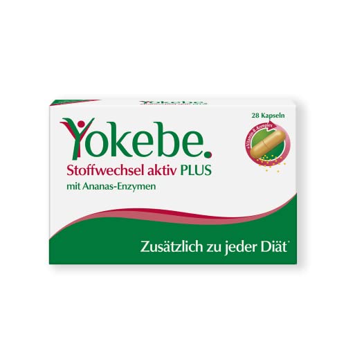 Yokebe Plus Stoffwechsel aktiv - Stoffwechselkapseln mit Vitamin-B-Komplex und hochwertigen Ananas-Enzymen zur Unterstützung einer Diät - 28 Kapseln mit je 0,2 g = 5,6 g