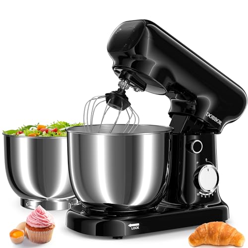 Küchenmaschine Knetmaschine Mit 2.5L+3L Dual-Schalen, 10-Gang-Elektro-Freischneider 1500w - Inklusive Ei-Schlag, Teigschnecke & Flachschaber FüR Heimbacken Und TäGliches Kochen (Schwarz)