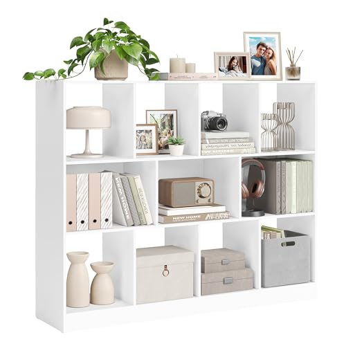 VASAGLE Bücherregal, Regal, Würfelregal, Standregal, 11 offene Fächer, horizontal, vertikal oder kopfüber verwendbar, 30 x 126 x 100 cm, für Wohnzimmer, Arbeitszimmer, Büro, weiß LBC054T14