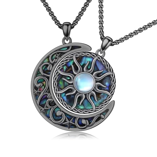 REDSUN Yin Yang Sonne Mond Partnerkette 925 Sterling Silber Schwarz Tai Chi Anhänger Set Abalone für Paare Freundschaft Pärchen Halskette Geschenk für Männer Frauen Geburtstag Jubiläum Schmuck