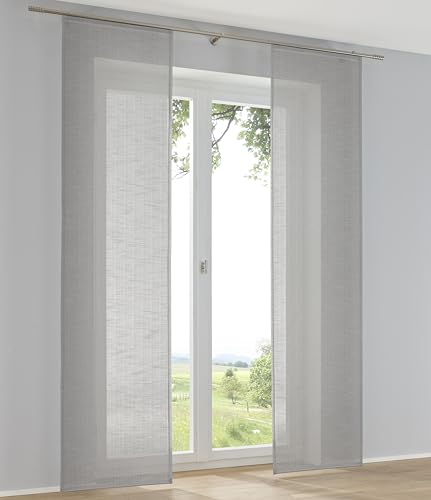 Kutti 2er Set Schiebegardinen Raumtrenner Boston anthrazit Leinenoptik Schiebevorhänge mit Paneelwagen B 60 x H 145 cm