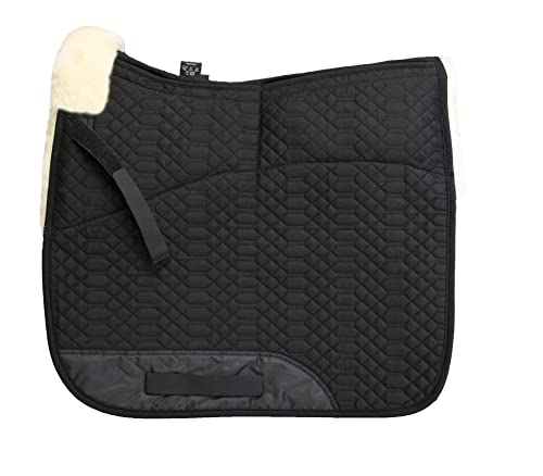Engel Reitsport | SCHABRA1AP-D-SCH-MED | Schabracke | Aufpolster Korrektur | Steppstoff | Lammfell im Sattelbereich | Half Lined |Fellkranz vorne | Dressur | Stoff schwarz Fell med.