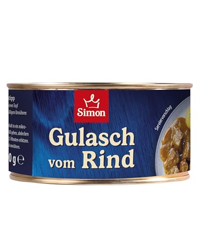SIMON Delikatess Rindergulasch 300 g I Zartes Rindfleisch in herzhafter Sauce I Fertiggericht in recyclebarer Konserve I Authentische Hausmannskost