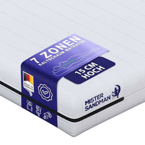 Mister Sandman Matratze 200 x 200 cm – Ergonomische Kaltschaummatratze H2 & H3 Öko-Tex Zertifiziert 7-Zonen Orthopädische Matratzen 15 cm Höhe – Hypoallergen, Waschbarer Bezug – Rollmatratze