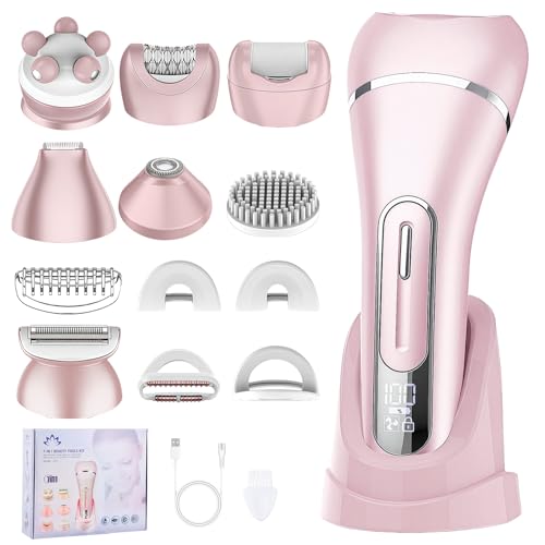Focenat 7 In 1 Epilierer damen,Rasierer Damen,Intimrasierer für frauen,Damenrasierer Elektrisch,Bikini trimmer damen intimbereich,IPX7 Wasserdichter,Led-Anzeige,für Bikini,Achseln,Beine (Rosa)