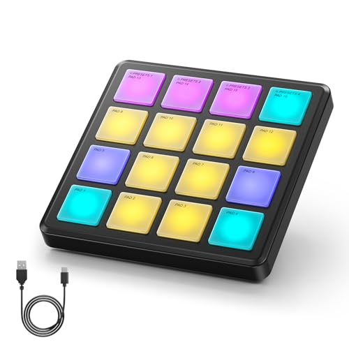 Donner MIDI-Controller-Pad Beat Maker Machine, Tragbare Drum-Maschine mit 16 Beat-Pads, Notenwiederholung und Musikproduktionssoftware, Mini-USB-MIDI-Controller mit 40 Kursen, STARRYPAD MINI