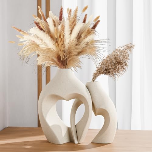 Zormon Weiße Vasen zur Dekoration, herzförmiges Keramikvasen-Set (2 Stück), nordische herzförmige Vasen, minimalistische dekorative Vase als für Hochzeiten, Esszimmer, Wohnzimmer, Büro,Hausdekoration