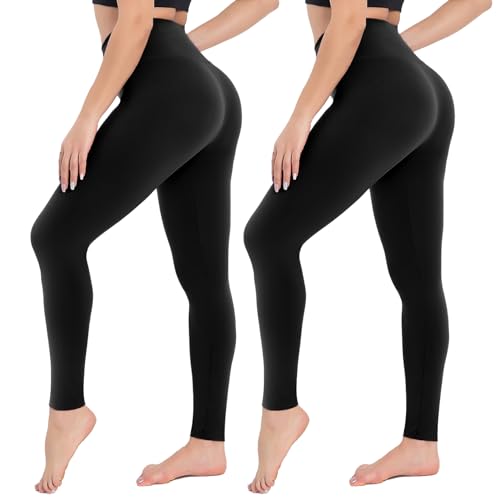 CAMPSNAIL 2er Pack Leggings Damen Schwarz High Waist Sport Leggins Blickdicht Sporthose für Gym Yoga(2er Pack- Schwarz,L-XL