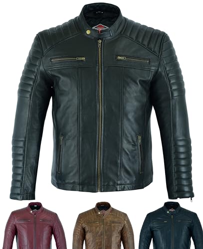 Texpeed Lederjacke herren schaffell echtleder - Lässige motorrad bikerstil jacke mantel Schwarz - XL