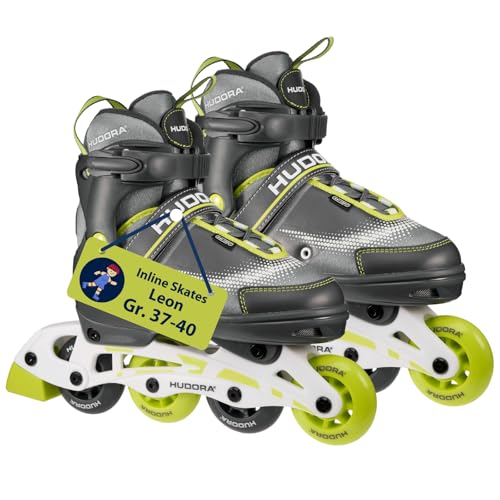 HUDORA Inline Skates Leon - Lime - Inliner für Kinder/Jugendliche & Erwachsene in Größe 37-40 - Inlineskates bis zu 4 Größen verstellbar - Bequeme & stilvolle Rollerskates