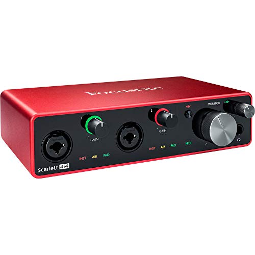 Focusrite Scarlett 4i4 3. Gen USB-Audio-Interface für Aufnahmen, Kompositionen und Streaming — High-Fidelity, Aufnahmen in Studioqualität mit transparenter Wiedergabe