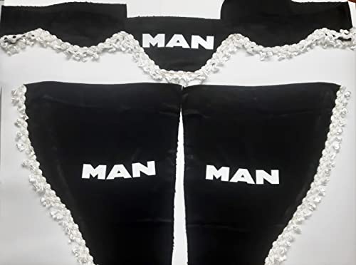 Set mit 3 dekorativen Vorhängen aus Plüsch mit weißen Pompons für LKW Man TGX TGA TGM (Schwarz)