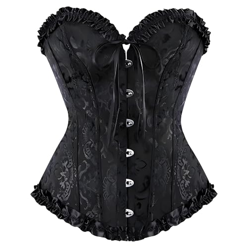 ZSUIQIN 1 Stück XL Damen Schnürkorsett, Bustiers Corset Top für Frauen, Gothic Burlesque Schnüren Bustier, Vintage Corsagen Bustier, für Partys, Nachtclub-Feiern, Rollenspiele(Schwarz)