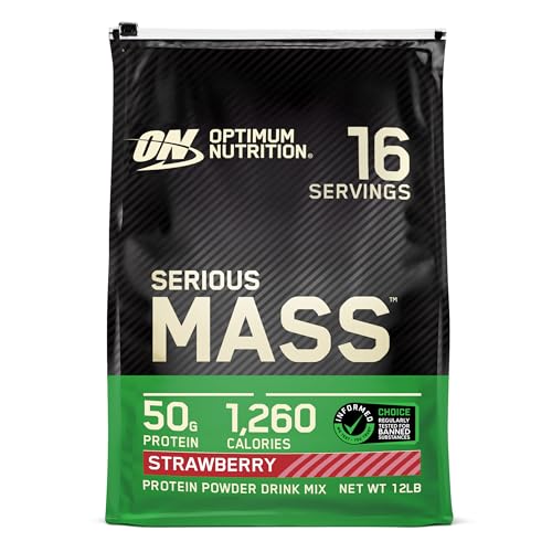 Optimum Nutrition Serious Mass Weight Gainer Pulver, Geschmack Strawberry, 5.45kg, 16 Portionen