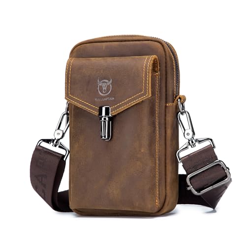 BAIGIO Handytasche Leder Vintage Gürteltasche Herren Hüfttasche Klein Schultertasche Umhängetasche Retro-Stil (Kaffee-ST2)