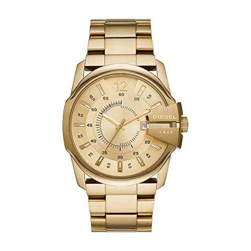 Diesel Herrenuhr Master Chief, DreizeigerDatumswerk, 45 mm goldenes Edelstahlgehäuse mit Edelstahlarmband, DZ1952