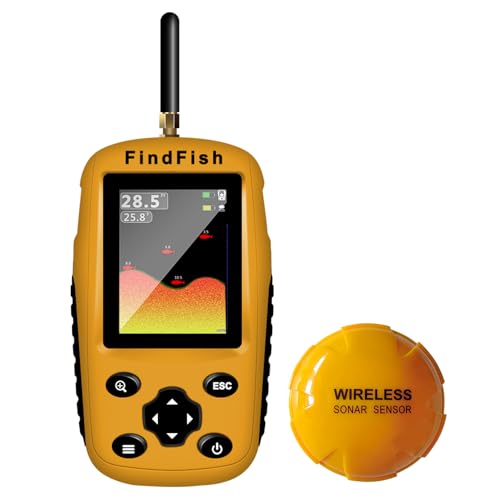 ESANHAO Fischfinder Wireless Fish Finder für Boote, Angeln im Kajak Echolot mit Tiefenmesser, Fischgröße, Wassertemperatur, Bodenkontur, LCD Bildschirm Schwarz/Weiß Modell