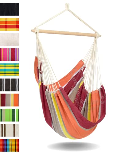 AMAZONAS - XL Hängesessel Brasil | Hängesessel ohne Gestell mit großer Sitzfläche, handgefertigt in Brasilien | Belastbar bis 150 kg; Sitzfläche 1,6m x 1,3m; Stablänge 1,1m | Farbe: Acerola