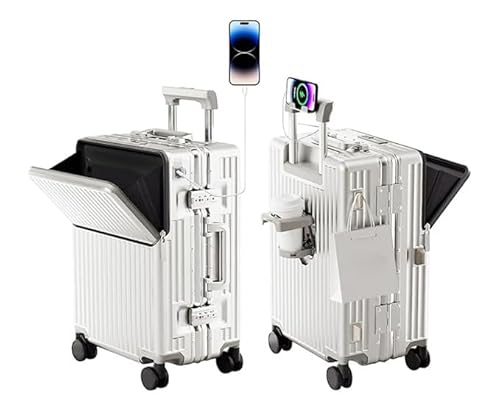 AIWEINY Handgepäckkoffer für Frühjahr/Sommer, fluglinienzugelassen, mit TSA-Schloss, 360°-Rollen, PC-Hartschale und druckfestem Aluminiumrahmen, passend für 20'', 24'' und 26''. (20‘’, Weiß)