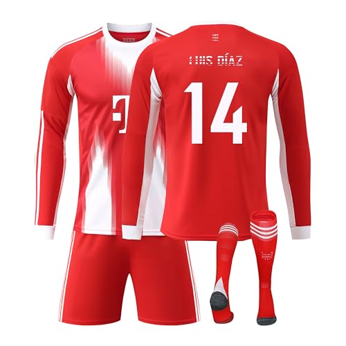Bayern Langarm Trikot 25/26 Heim, #14 Díaz Bayern Trikot Set mit Langarm-Shirt Shorts Socken Für Kinder/Herren/Damen,Geschenke Für Fußballfans,Atmungsaktiver Stoff
