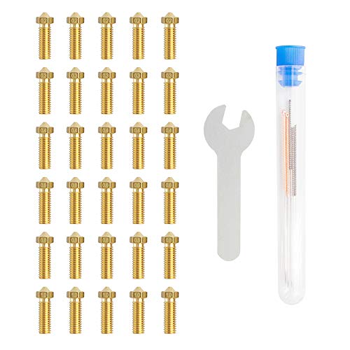 iMetrx 30 PCS Volcano 3D Drucker Düsen Set,Qualitäts-Messing düsen+Reinigung Werkzeuge Kit (0.2mm/0.3mm/0.4mm/0.6mm/0.8mm/1.0mm) Printers Extruder Zubehör,for Artillery Genius/Sidewinder X1