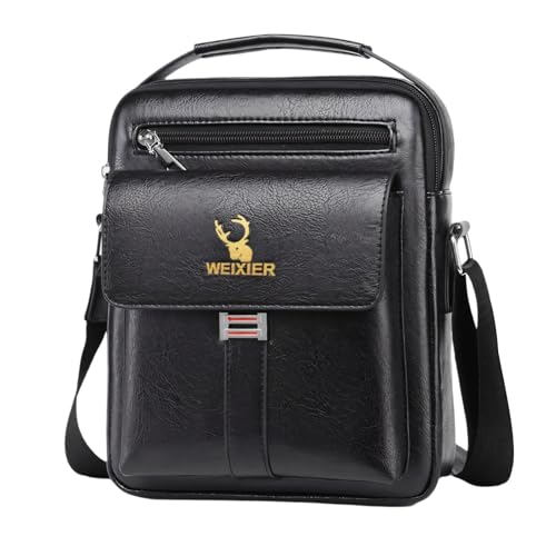 Vologle Herren Schultertasche PU Leder Messenger Bag Business Crossbody Manbag Casual Handtaschen Seitentasche Reise Flug Sport Taschen für Männer Arbeiten Shopping Reise (schwarz)