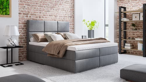 Boxspringbett 180x200 mit 2 Bettkasten - Doppelbett mit Federkernmatratze und Topper - Polsterbett mit Hebemechanismus für Schlafzimmer - Bett mit Kopfteil - Einfach zu Montieren (Hellgrau)