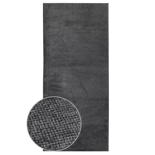 KARAT Premium Teppichläufer gewebt - 80 x 150 cm, Anthrazit - Flauschiger Baumwoll Teppich - Läufer für Küche, Flur & Wohnraum - Flurläufer Küchenläufer Flurteppich (Azade)