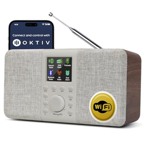 MangoKit SR20 Stereo Internetradio WLAN, DAB Radio mit Bluetooth, DAB Plus Radios, Digitalradio, UKW Internet Radio, Küchenradio, Podcast Player, App Fernsteuerung, Farbdisplay,Doppelalarm-Walnuss