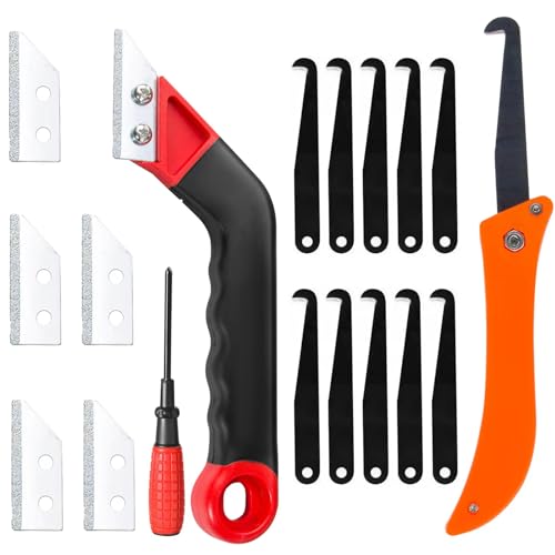 Nadisean 18 Stk Fugenkratzer Fliesen Kit, Fliesenfugen Entfernen Werkzeug, Abgewinkelter Fugenreiniger, Fliesen fugen Handsäge Schaber mit 10 Ersatzklingen 1Schraubendreher, für die Fliesenreinigun