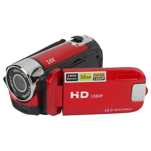 Videokamera-Camcorder, 1080P 16 MP Digitalkamera-Recorder, 2,4 Zoll Drehbarer Bildschirm, 16-facher Digitalzoom-Camcorder-Kamera mit Fülllicht (Rot)