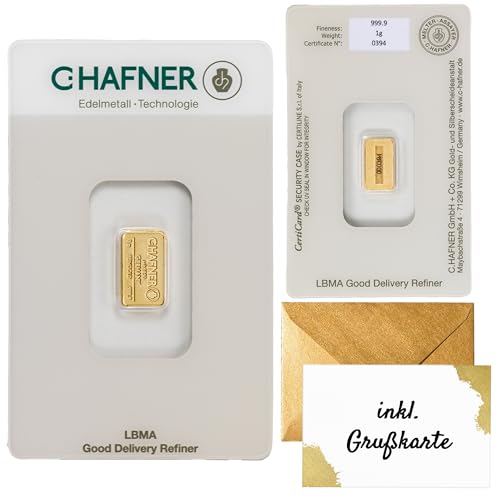 Gold verschenken – Goldbarren 1g C.Hafner - inkl. Geschenkverpackung, Grußkarte und Echtheitsgarantie