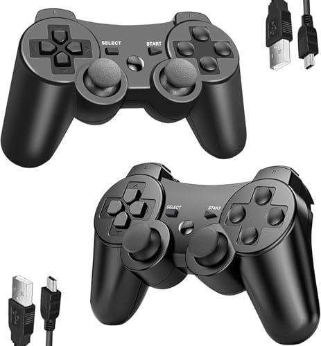 Lunriwis Wireless Controller für PS3, 2er Pack Wireless Controller für Play-Station 3 mit Dual Shock, Bluetooth Controller, Gyro Axis,Rechargable Remote Gamepad Joystick mit 2 Ladekabel