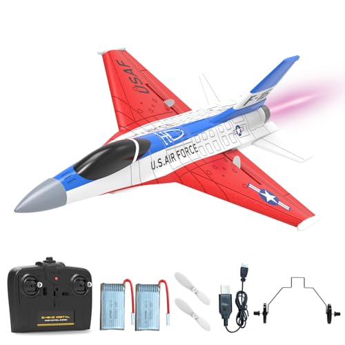 VOLANTEXRC F16 Falcon RTF – 2,4 GHz RC Flugzeug mit LED-Licht, 2 Akkus & Fernbedienung – Modellflugzeug für Anfänger und Erwachsene