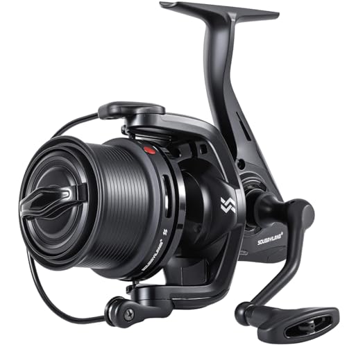 Sougayilang FED5000 Feeder-Angelrolle–13+1 Kugellager,Übersetzungsverhältnis 4,7:1,Anti-Twist- und Balanced-Rotor-System,Aluminiumspule mit Ersatzspule und doppelten Schnurclips für das Karpfenangeln